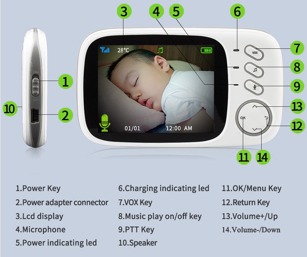Moniteur audio bébé sans fil Babyphone portée 100m AVIDSEN 101101
