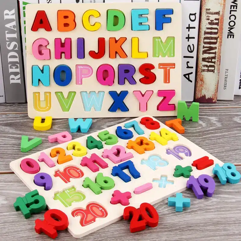 Puzzle Alphabets et Chiffres en Bois Montessori jouet éducatif